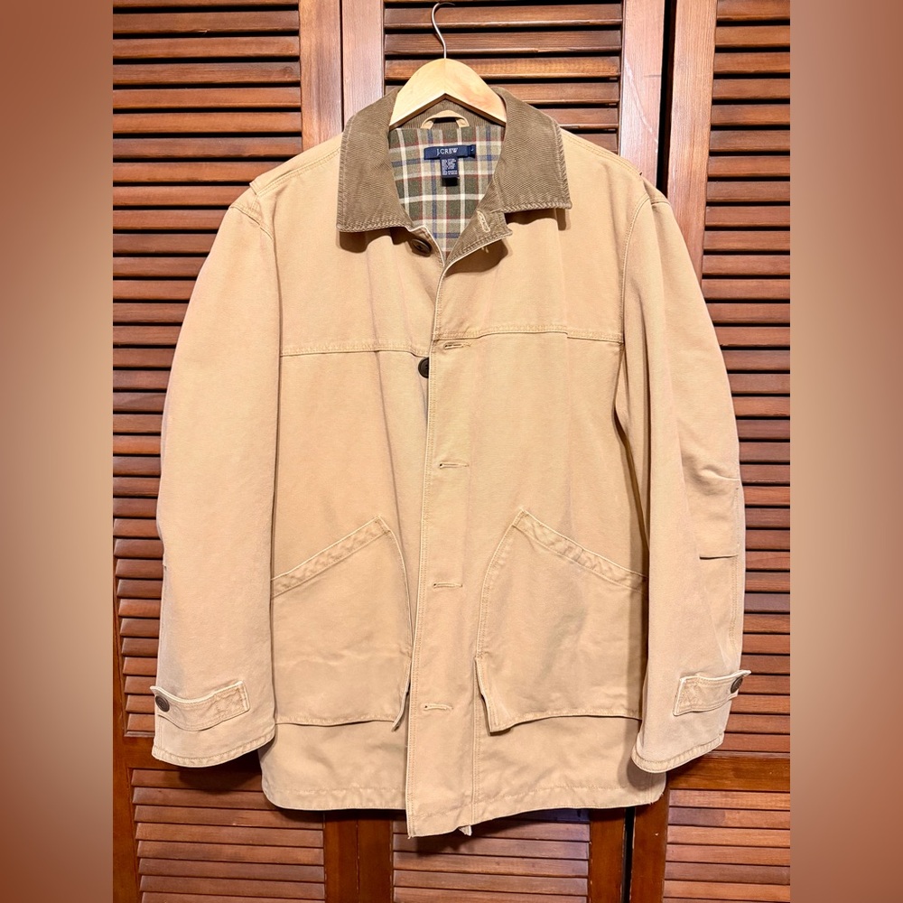 J. Crew Tan Chore Jacket with Plaid Interior